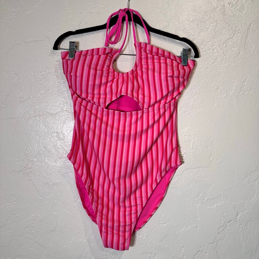 NWT BMJL Large one piece bathing suit Pink vertical stripes beach cruise summer